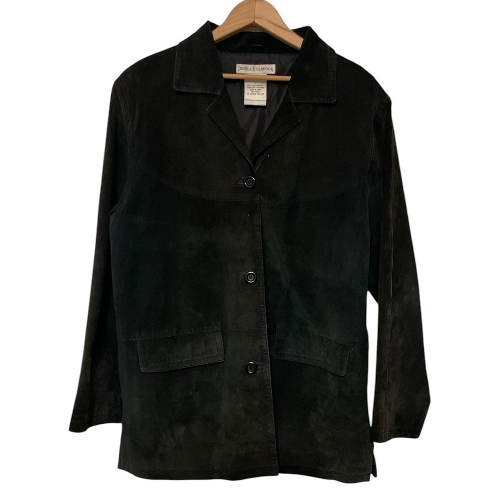 Vintage, Jessica Holbrook, Black Leather, Button Up Jacket, Size M